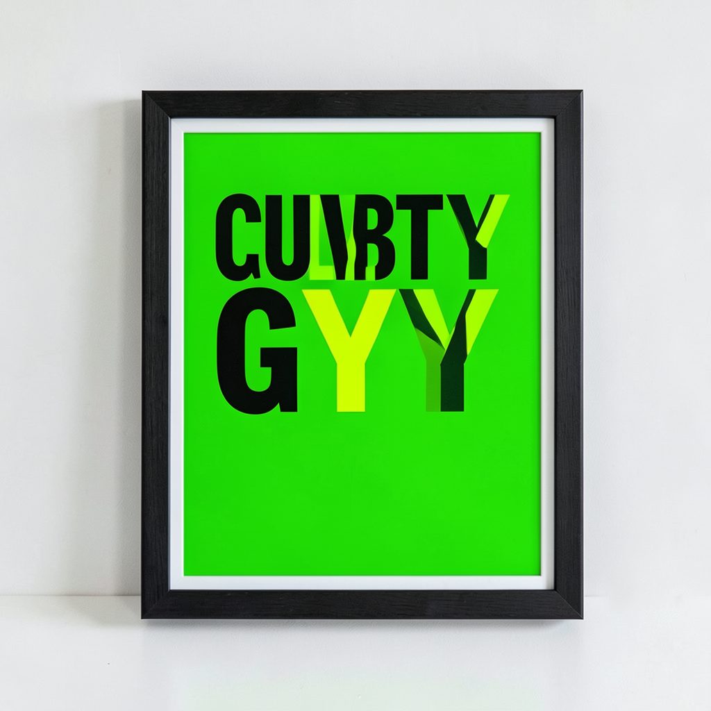 Bright green gym motivational framed poster with bold lettering, energetic mood