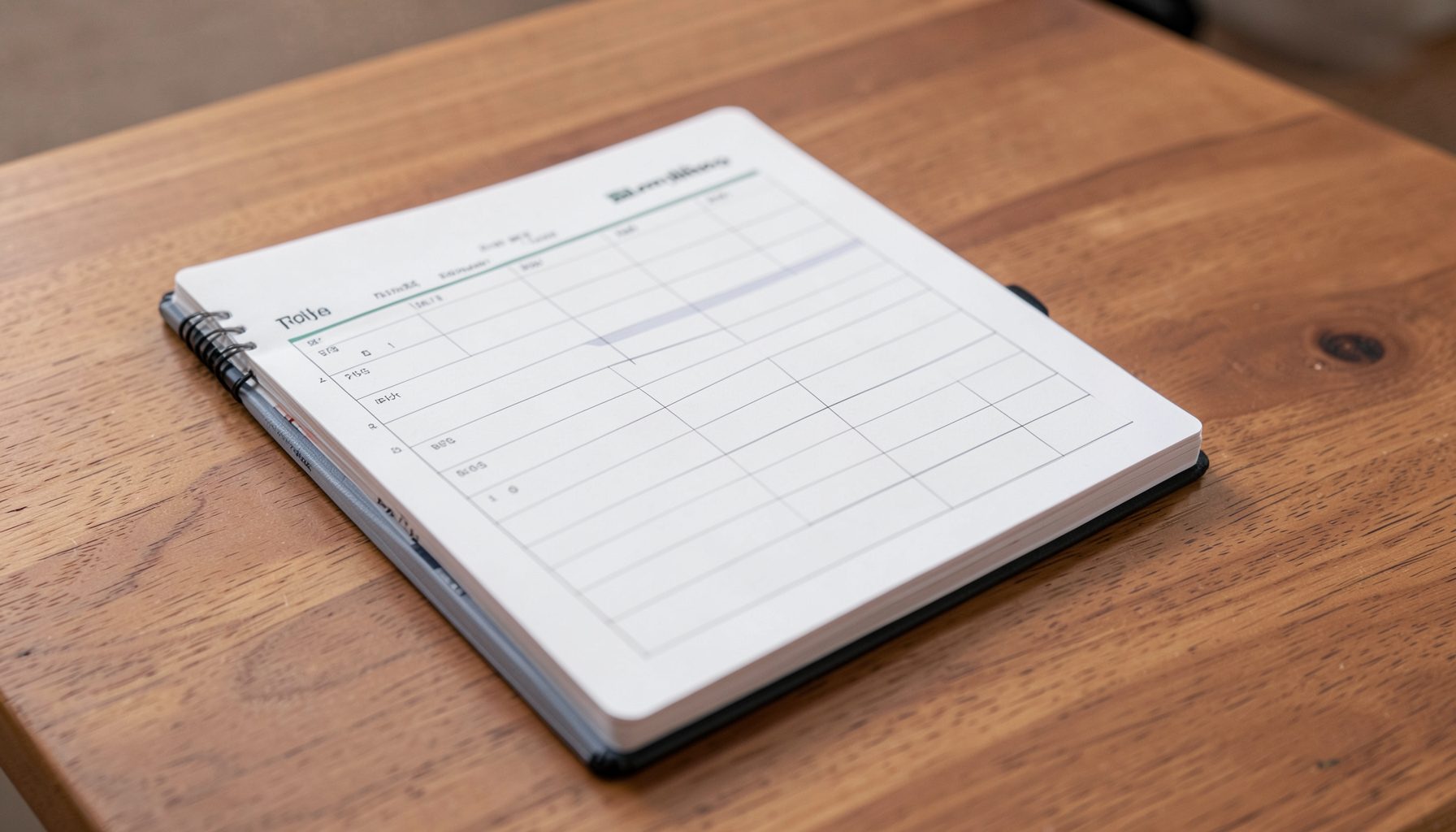 Daily planner and notebook stacked on a wooden desk
