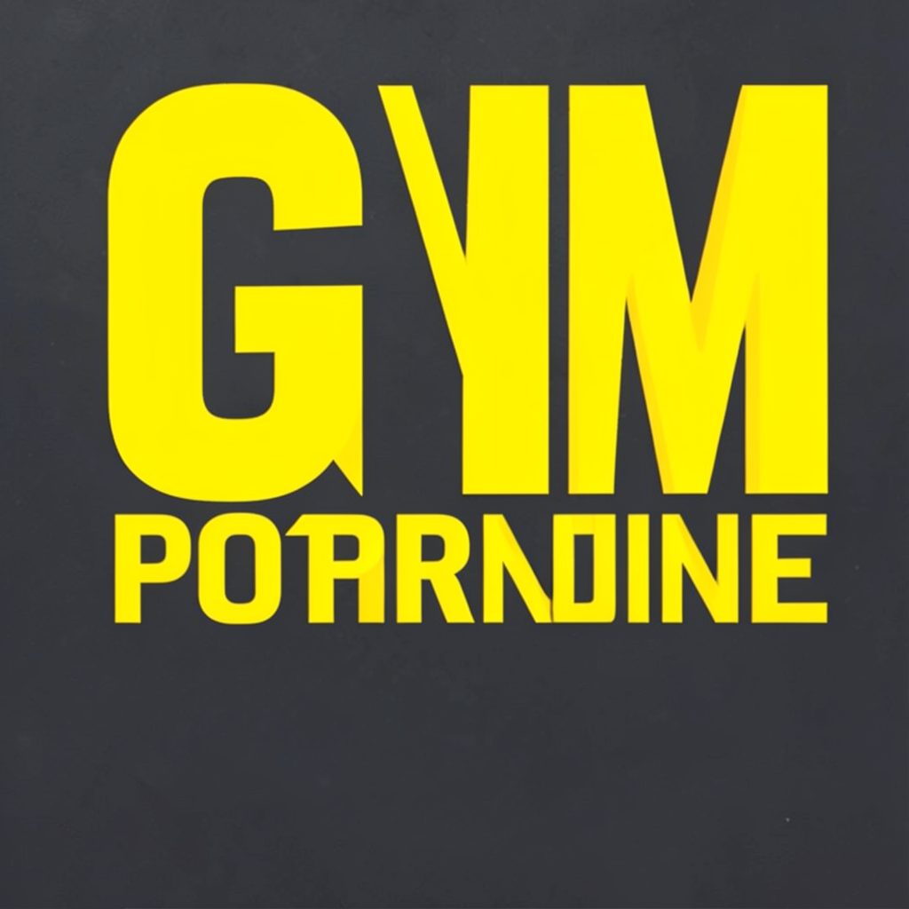 Gym motivation poster with bold energetic lettering in yellow and dark charcoal tones